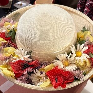 Oris Cream Hat with Colorful Floral Accents